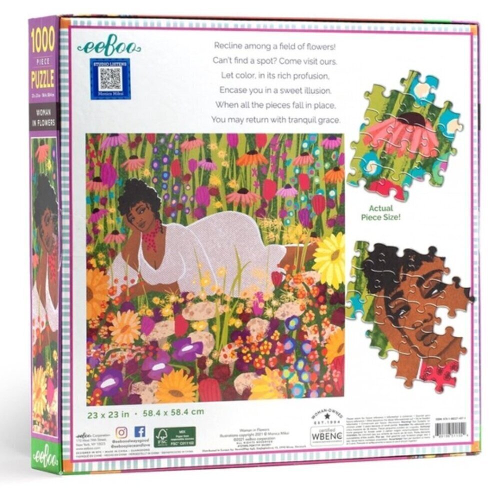 Jigsaw Puzzle Woman in Flowers 1000 Piece by eeBoo Square 23 x 23 in NEW Sealed - Picture 5 of 12